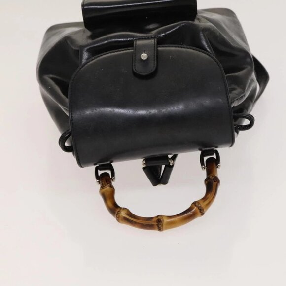 GUCCI Bamboo Backpack Enamel Black Silver 003 2034 0030 Auth 135553 - Picture 7 of 16